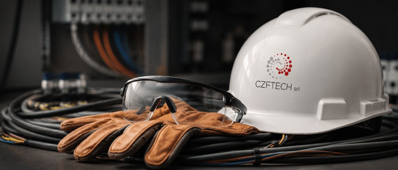 Attrezzatura elettrica CZF TECH: casco, guanti e cavi industriali